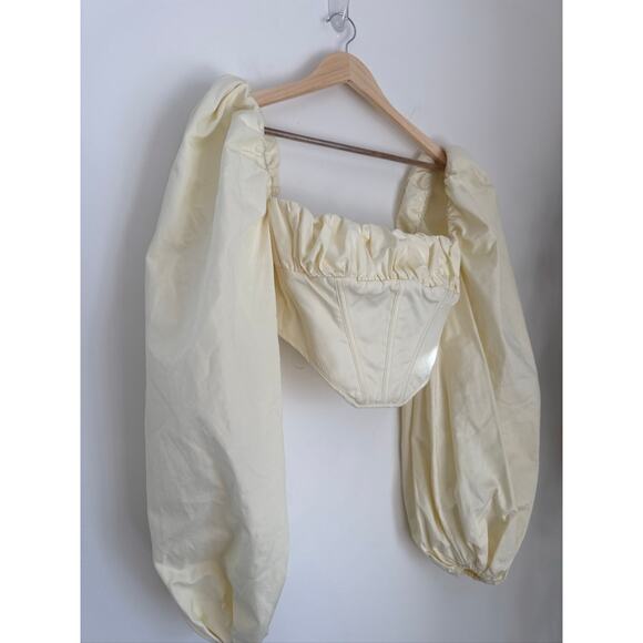 House of CB Miriam Lemon Yellow Balloon Sleeve Corset Top, Size M - Picture 5 of 8